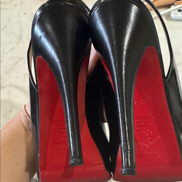 Christian Louboutin Black Patent Slingback Peep-Toe Pumps - Picture 3 of 5